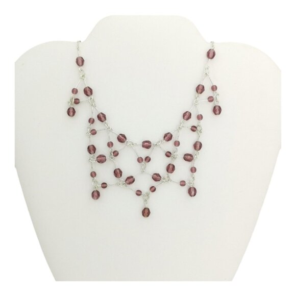Czech Art Jewelry Jewelry - Vintage Czech Purple Crystal necklace fire polished beads On Silver